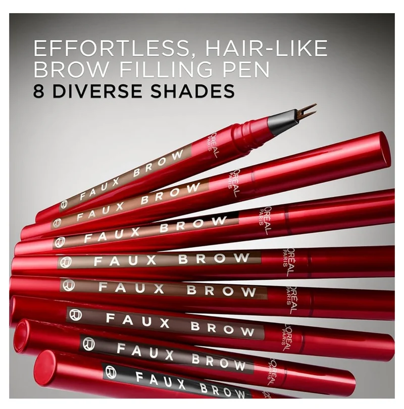 L’Oreal Paris Faux Brow, Hair-Like, Filling Eyebrow Pen w/ Double-Brush Tip, Fast & Precise - Soft Black
