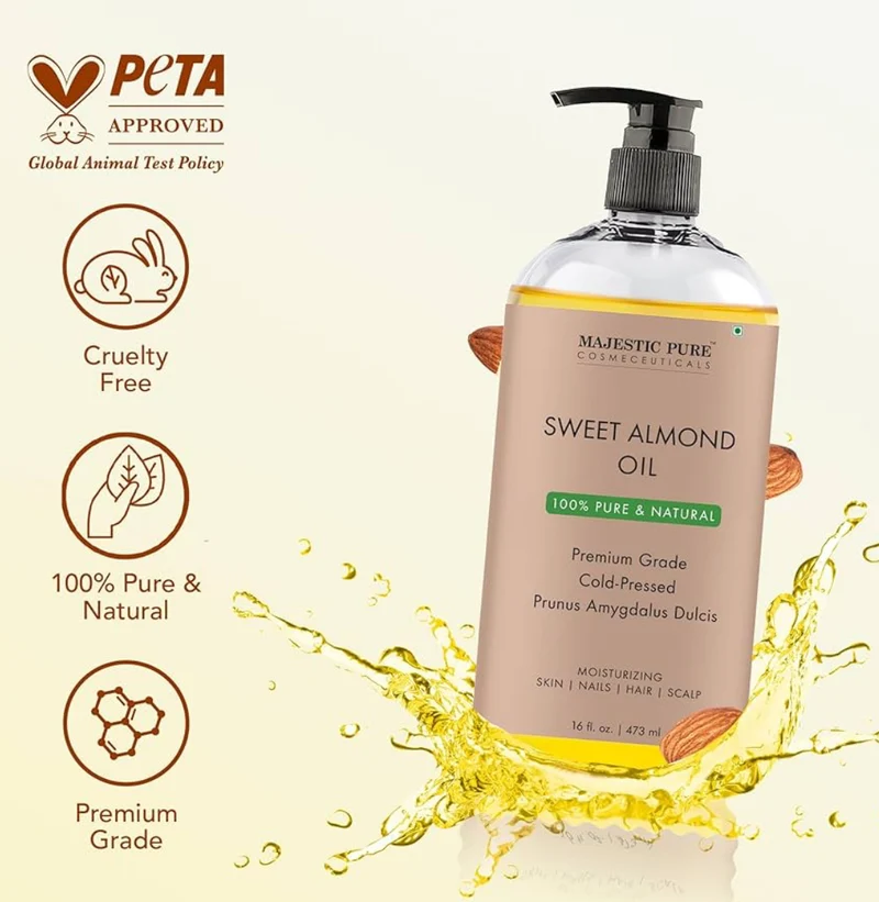PURE Sweet Almond Oil, Triple A Grade Quality, Pure and Natural from Spain, Cold Pressed, (Packaging May Vary) - 16 fl. Oz