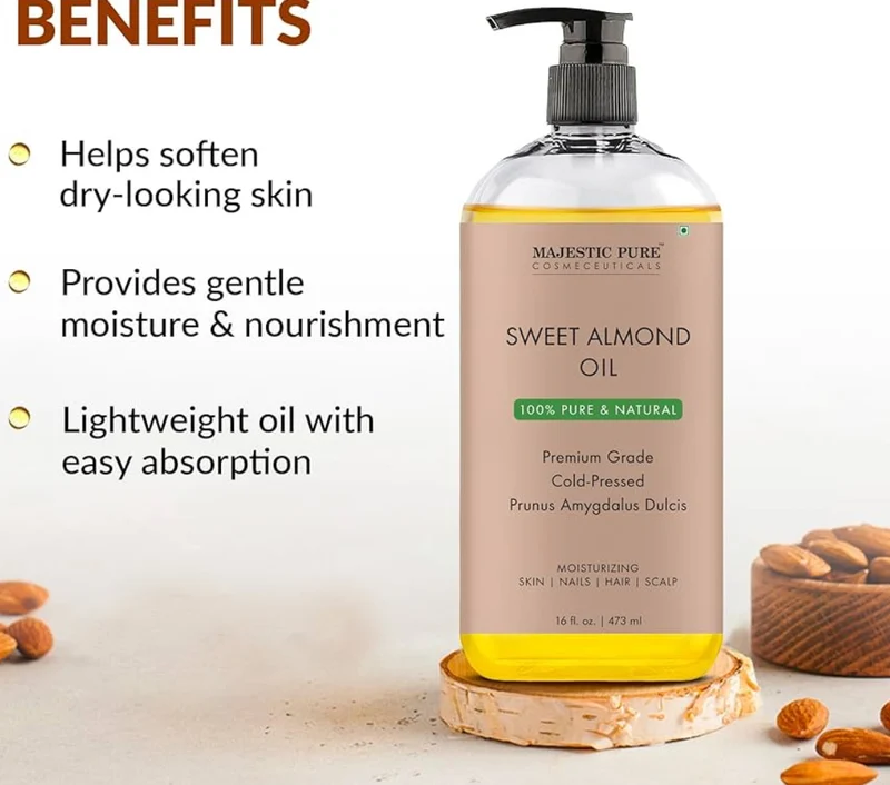 PURE Sweet Almond Oil, Triple A Grade Quality, Pure and Natural from Spain, Cold Pressed, (Packaging May Vary) - 16 fl. Oz
