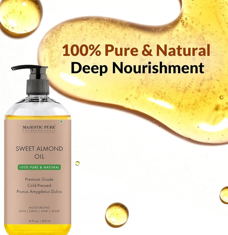 PURE Sweet Almond Oil, Triple A Grade Quality, Pure and Natural from Spain, Cold Pressed, (Packaging May Vary) - 16 fl. Oz