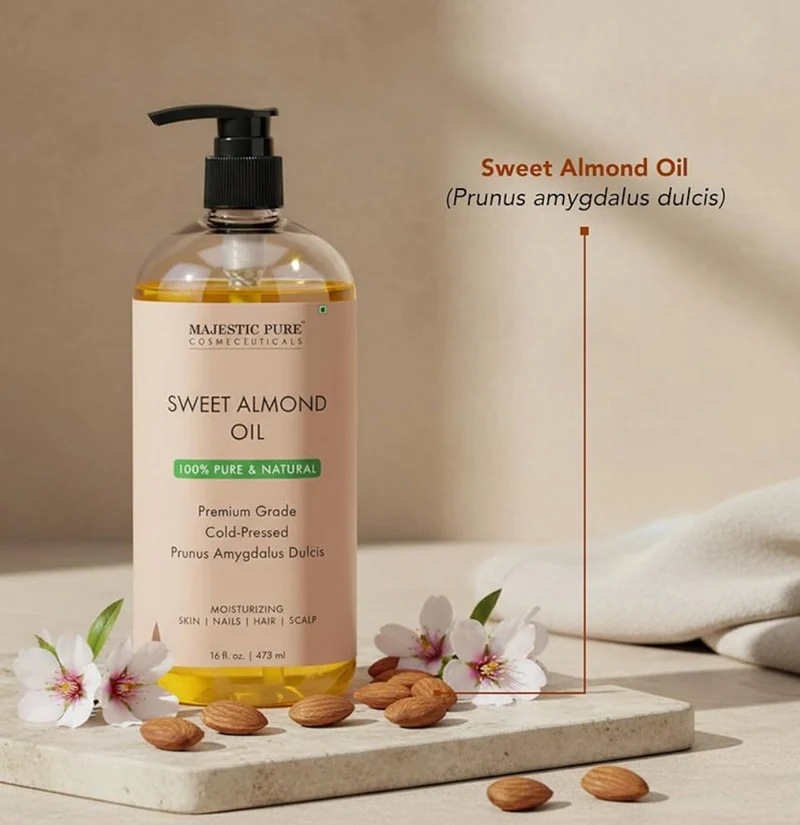 PURE Sweet Almond Oil, Triple A Grade Quality, Pure and Natural from Spain, Cold Pressed, (Packaging May Vary) - 16 fl. Oz