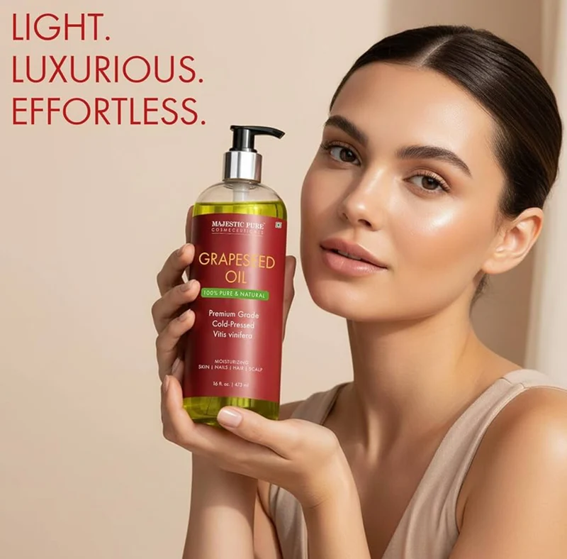 Pure Grapeseed Oil - 100% Pure & Natural - Premium Grade, Cold-Pressed, Hexane-Free Carrier Oil for Skin, Hair and Body - Moisturizing Skin, Hair and Scalp - 16 Fl Oz