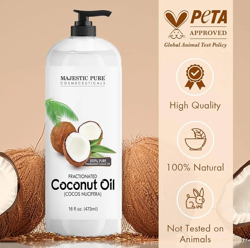 Pure Fractionated Coconut Oil – Lightweight Liquid Carrier Oil for Essential Oils, Massage, Skin, Hair & DIY Personal Care Applications -16 Fl Oz