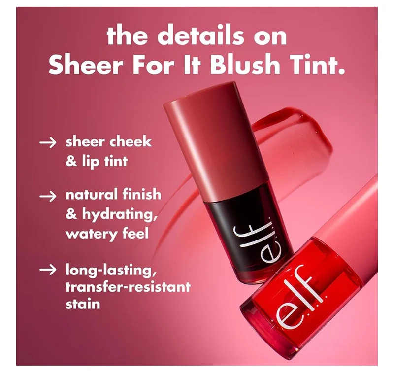 e.l.f. Sheer For It Blush Tint, Multi-Use, Long-Lasting Lip & Cheek Makeup, Creates A Natural Flush Finish, Vegan & Cruelty-Free - (Left On Red)
