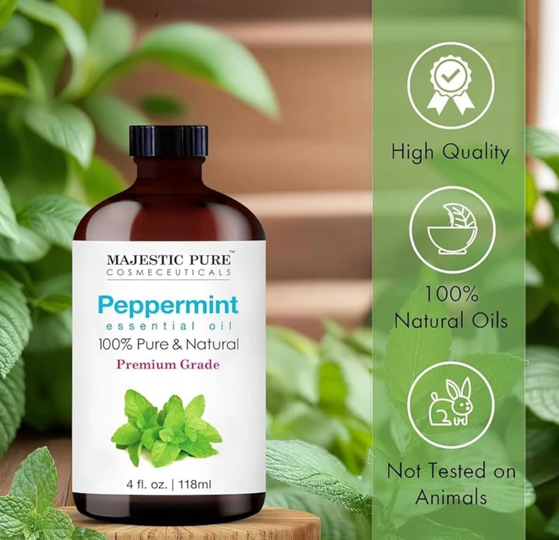 Pure Essential Oil with Glass Dropper - 100% Pure and Natural - Essential Oils for Diffuser, Aromatherapy, Soap and Candle Making, Peppermint Essential Oil, Peppermint Oil, 4 Fl Oz