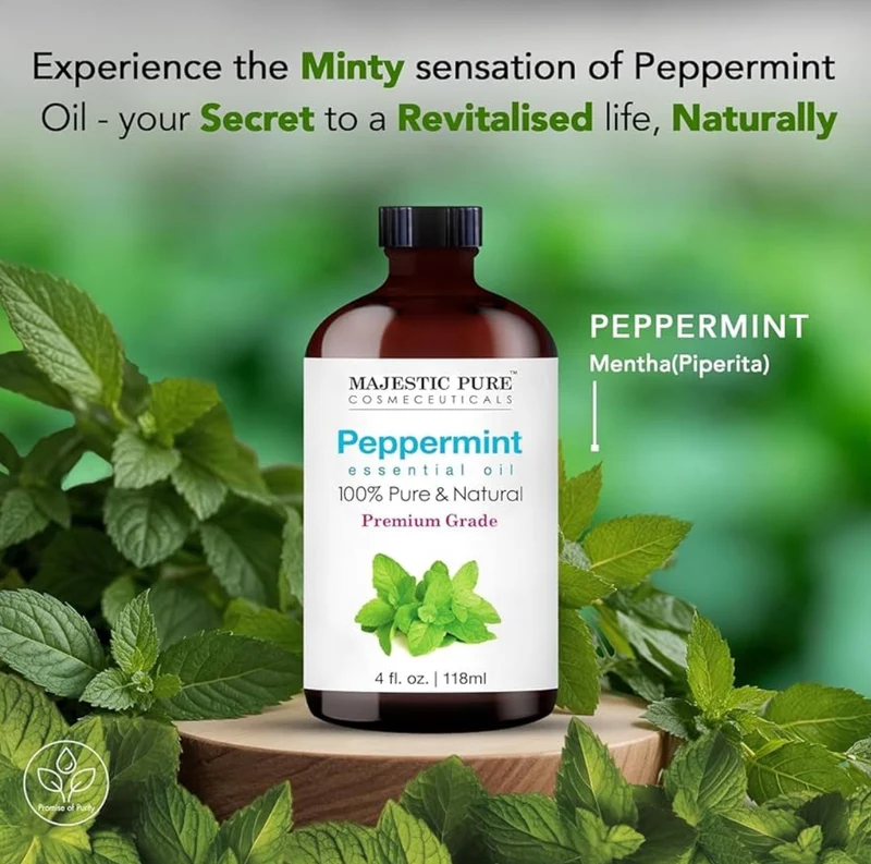 Pure Essential Oil with Glass Dropper - 100% Pure and Natural - Essential Oils for Diffuser, Aromatherapy, Soap and Candle Making, Peppermint Essential Oil, Peppermint Oil, 4 Fl Oz