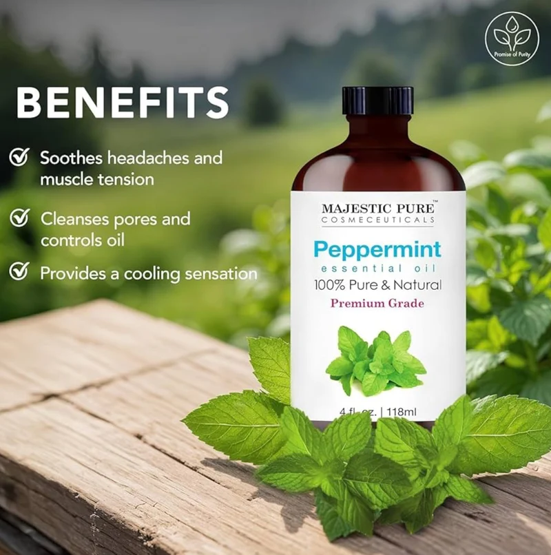 Pure Essential Oil with Glass Dropper - 100% Pure and Natural - Essential Oils for Diffuser, Aromatherapy, Soap and Candle Making, Peppermint Essential Oil, Peppermint Oil, 4 Fl Oz
