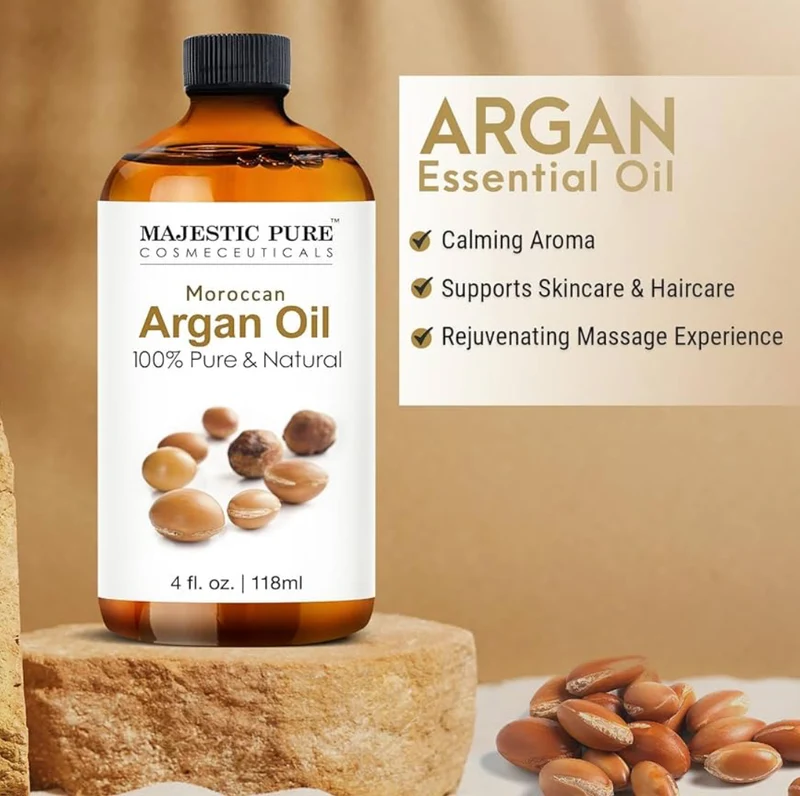 Pure Essential Oil with Glass Dropper - 100% Pure and Natural - Essential Oils for Diffuser, Aromatherapy, Soap and Candle Making, Moroccan Argan Essential Oil, Moroccan Argan Oil, 4 Fl Oz