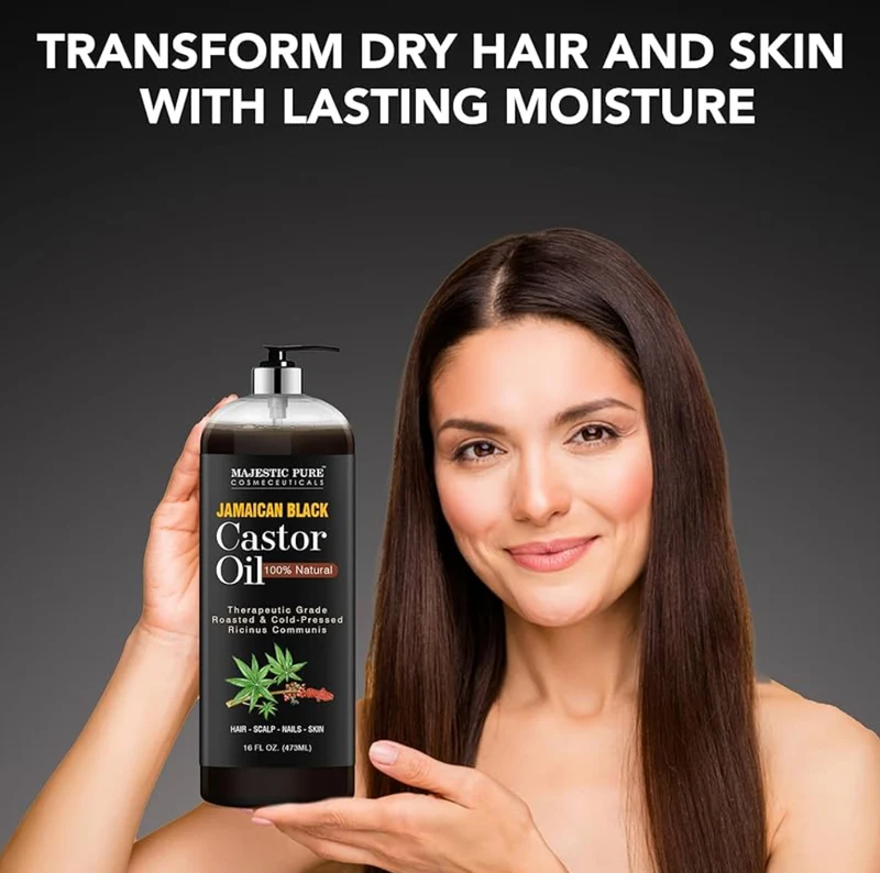 PURE Pure Jamaican Black Castor Oil for Hair Care, Strengthening, Nourishing, and Volumizing Formula - Non GMO Verified, 16 Fl Oz