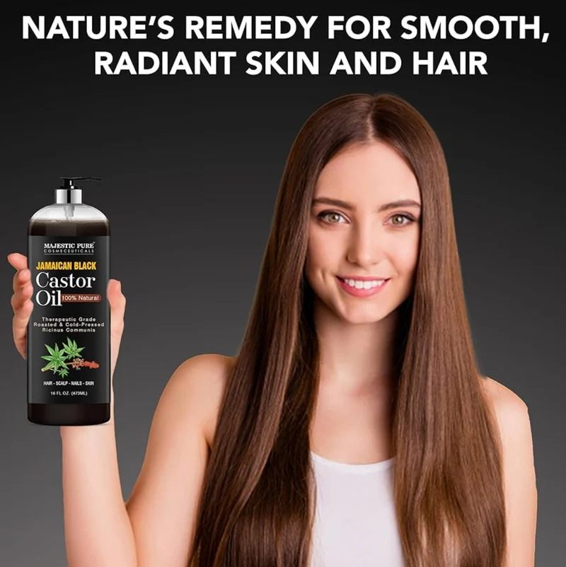 PURE Pure Jamaican Black Castor Oil for Hair Care, Strengthening, Nourishing, and Volumizing Formula - Non GMO Verified, 16 Fl Oz