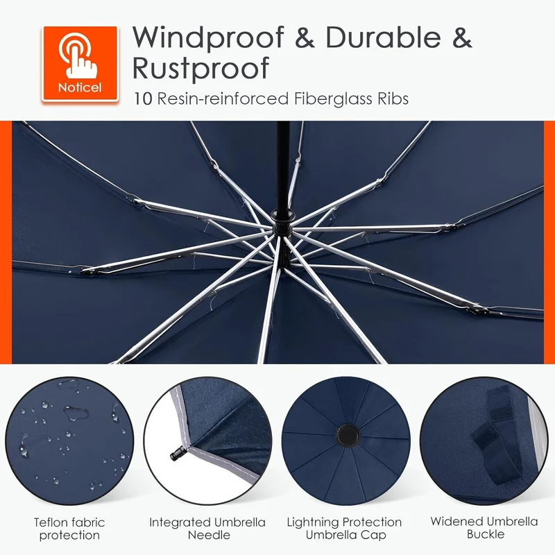 Inverted Compact Umbrella Large Windproof Umbrellas Reflective Stripe BLUE