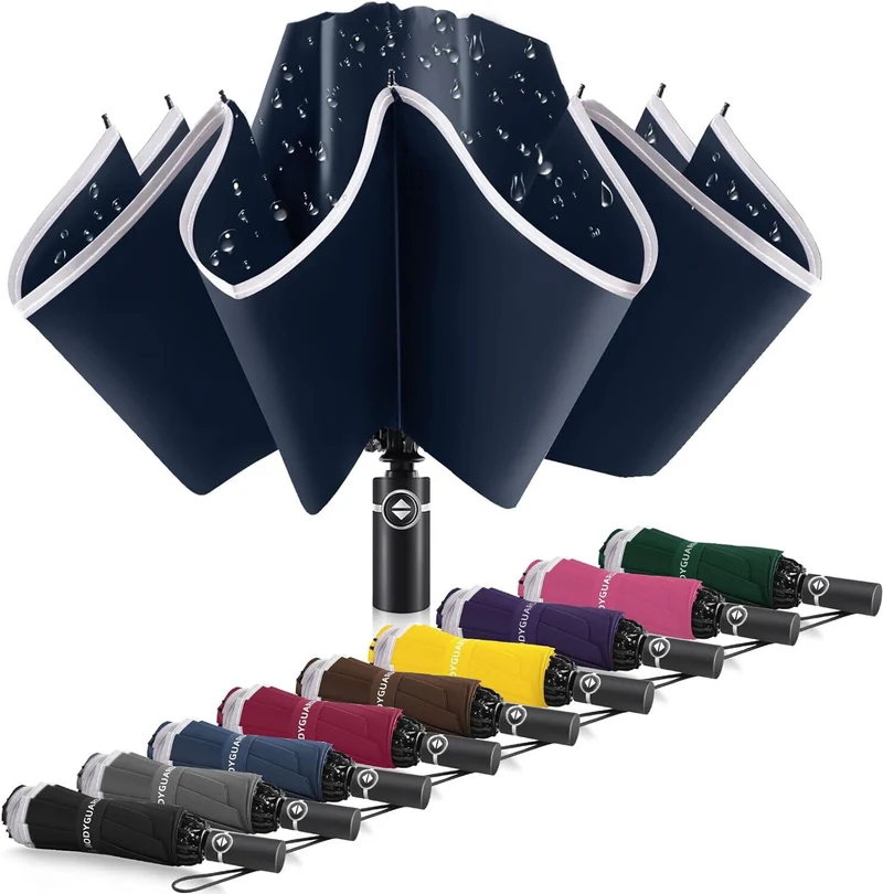Inverted Compact Umbrella Large Windproof Umbrellas Reflective Stripe BLUE