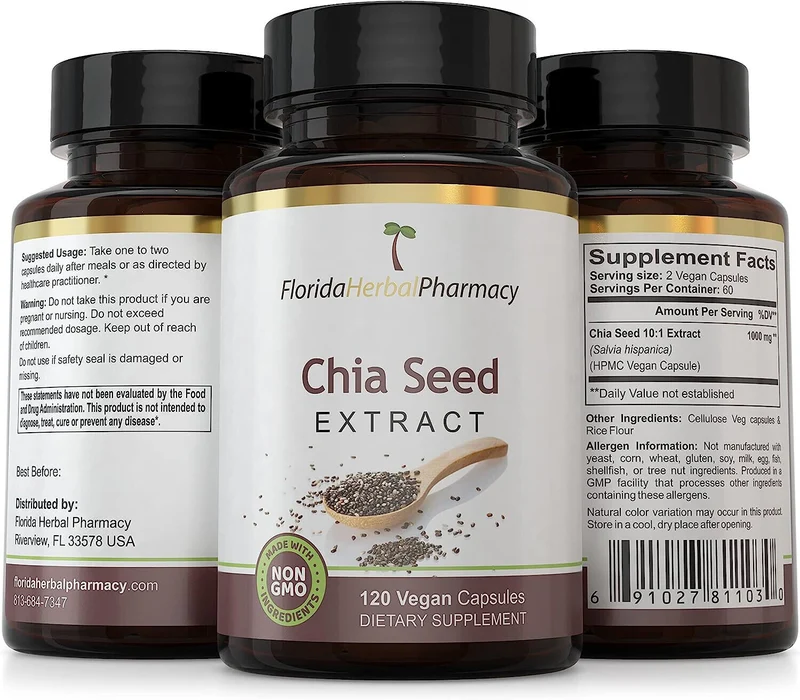 Chia Seed Extract Capsules 10:1 (120 Capsules) 500 mg per Capsule, 1000 mg Serv