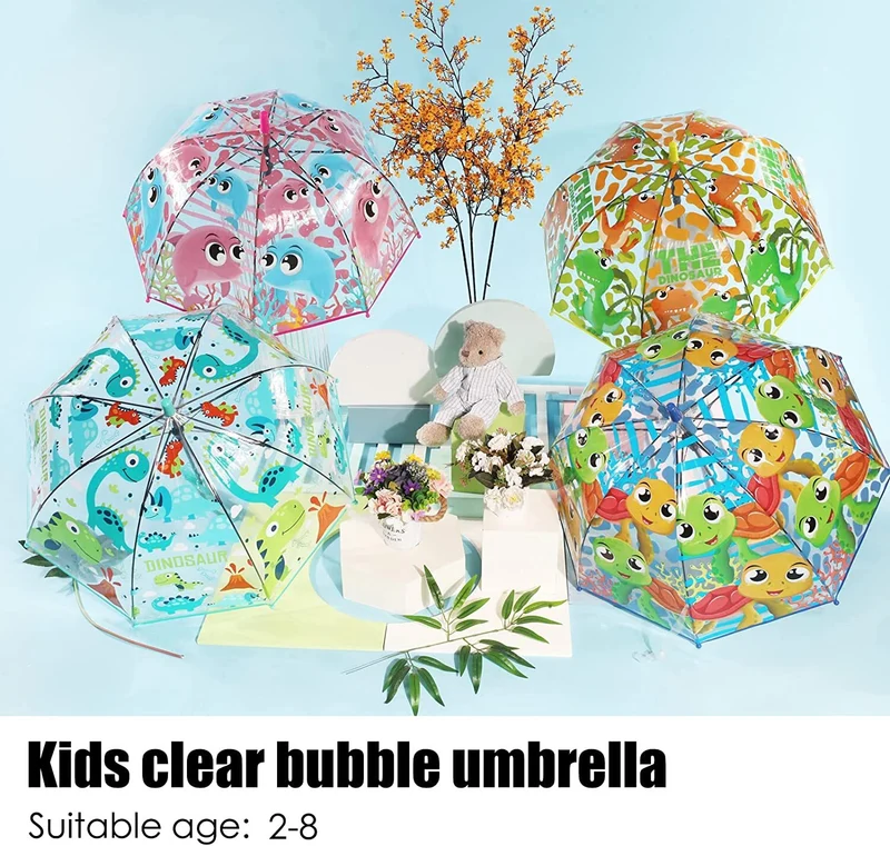 Kids Clear Transparent Umbrella Easy Grip Handle, Dome Bubble Kids Umbrella NEW