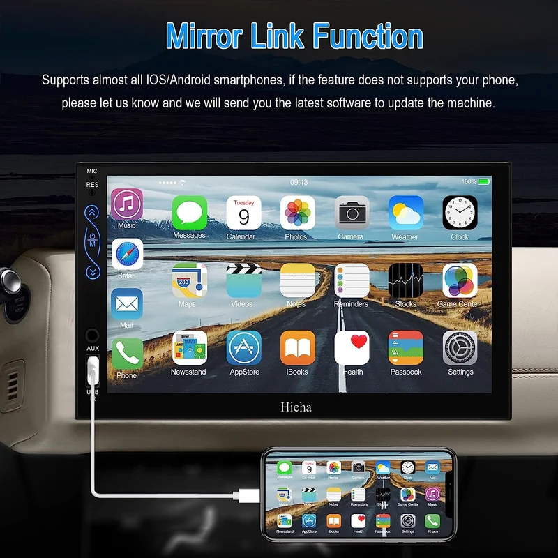 2-DIN 7" Bluetooth Car Play,Android Auto, MP5, Mirror Link, SWC, With A/V Input
