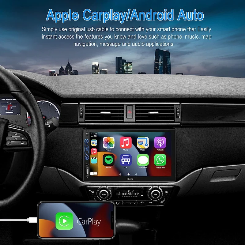 Car Play,Android Auto, MP5, Mirror Link, SWC, With A/V Input 2-DIN 7" Bluetooth