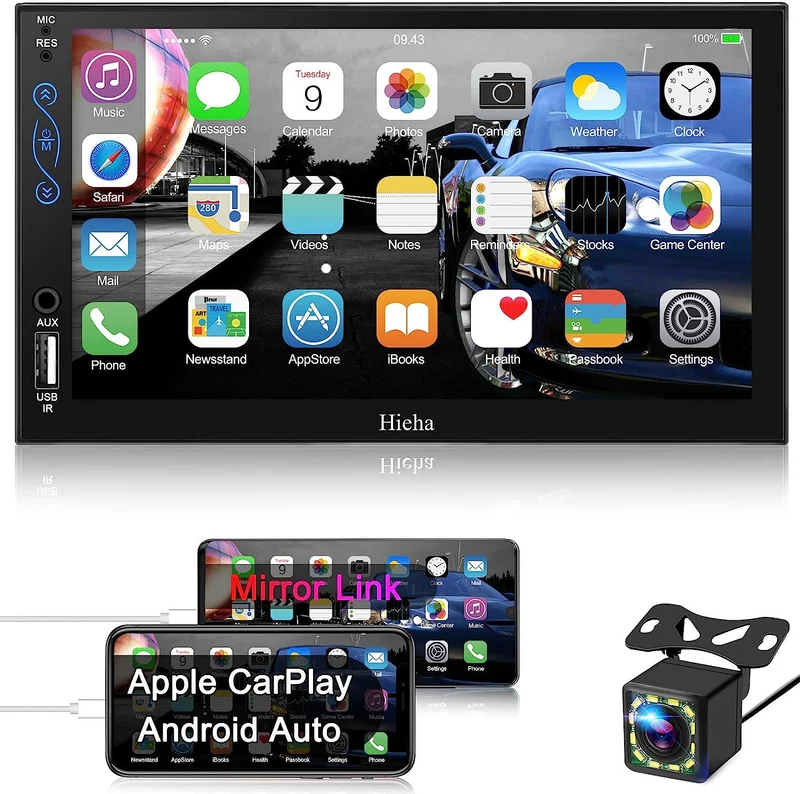 Car Play,Android Auto, MP5, Mirror Link, SWC, With A/V Input 2-DIN 7" Bluetooth