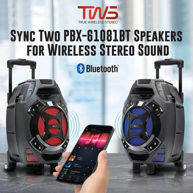 Rechargeable Portable Speaker | 8" Woofer | 2,600 Watts | Bluetooth, AUX - BLUE