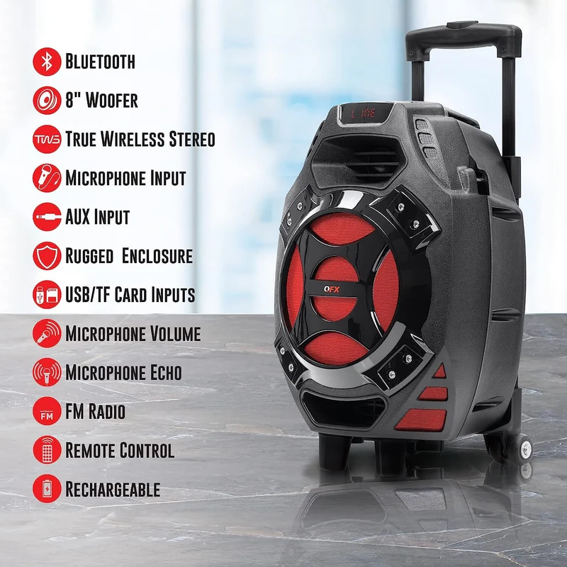 Rechargeable Portable Speaker | 8" Woofer | 2,600 Watts | Bluetooth, AUX - BLUE