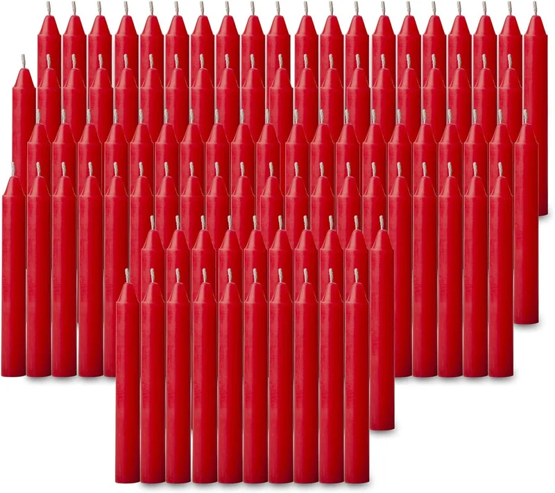 NEW 100 PCS Red Candles 4 inch X 1/2 inch Diameter 1.5 Hour Burn Time.Unscented