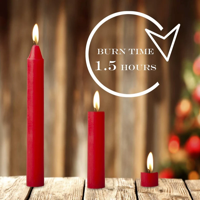 NEW 100 PCS Red Candles 4 inch X 1/2 inch Diameter 1.5 Hour Burn Time.Unscented