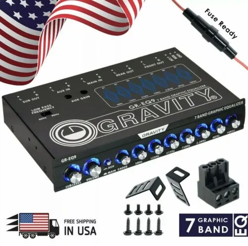 Gravity EQ9 1/2 Din 7 Band Car Audio Equalizer EQ w/ Front, Rear + Sub Output