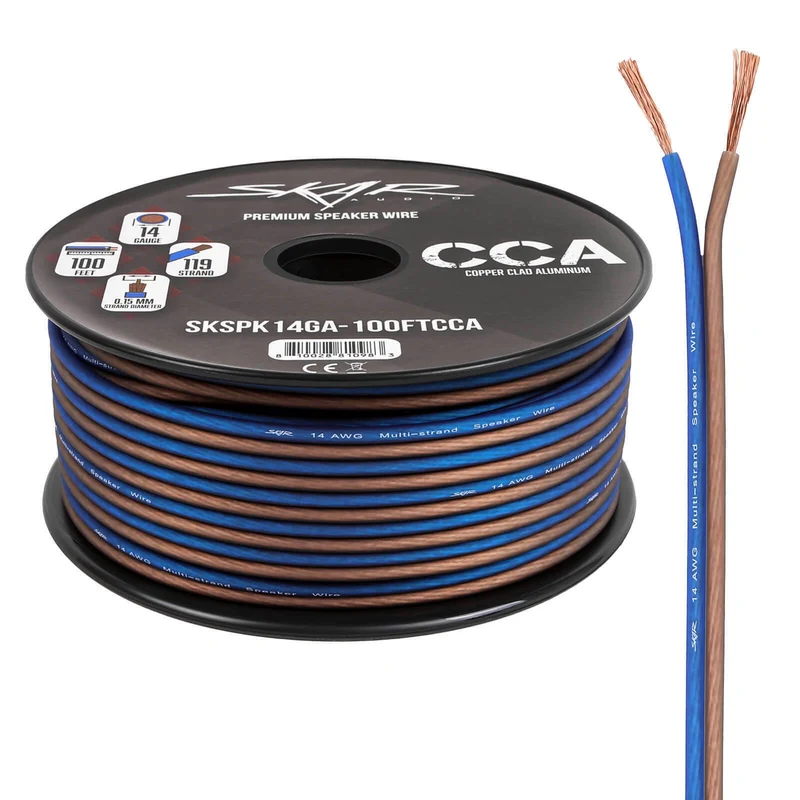 NEW Skar Audio 14 Gauge CCA Car Audio Speaker Wire - 100 Feet (Matte Brown/Blue)