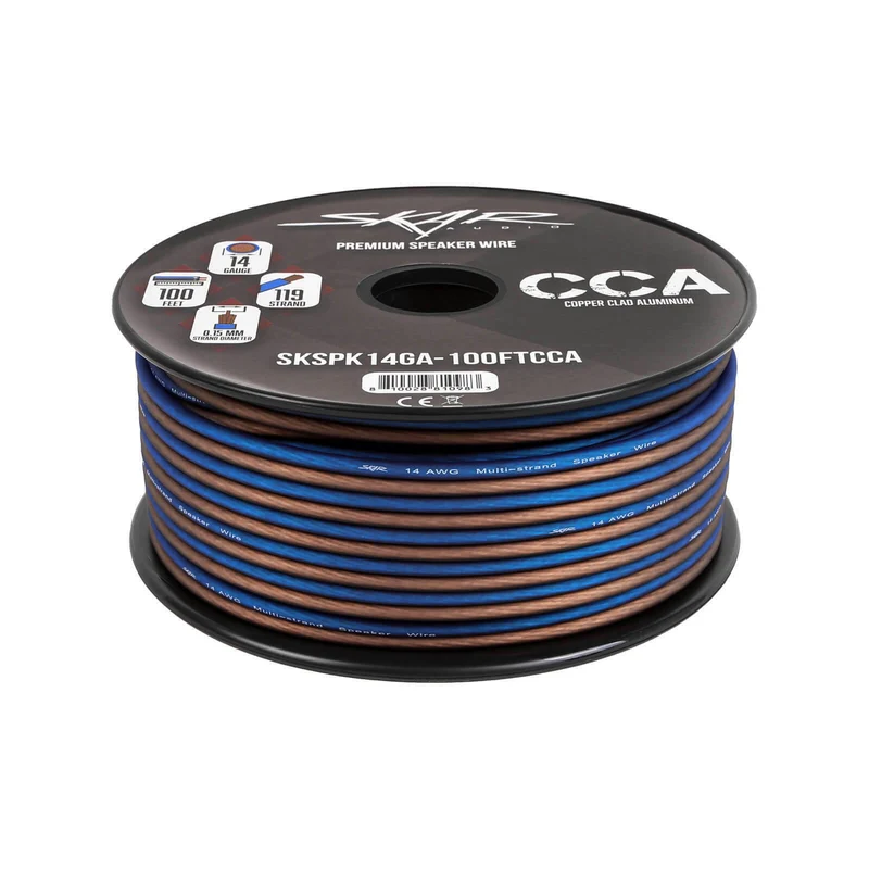 NEW Skar Audio 14 Gauge CCA Car Audio Speaker Wire - 100 Feet (Matte Brown/Blue)