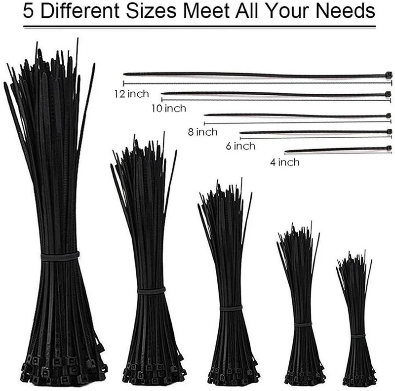 Width 0.16inch Cable Zip Ties,500 Packs Self-Locking 4+6+8+10+12-" Nylon Cable
