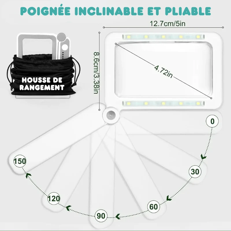 Loupe Pliable Haute Définition 10 LEDs - Rechargeable
