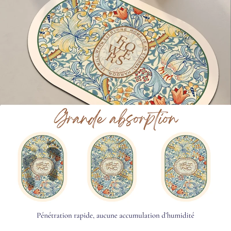 Tapis de Bain Antidérapant à Séchage Ultra-Rapide - Design Floral Élégant