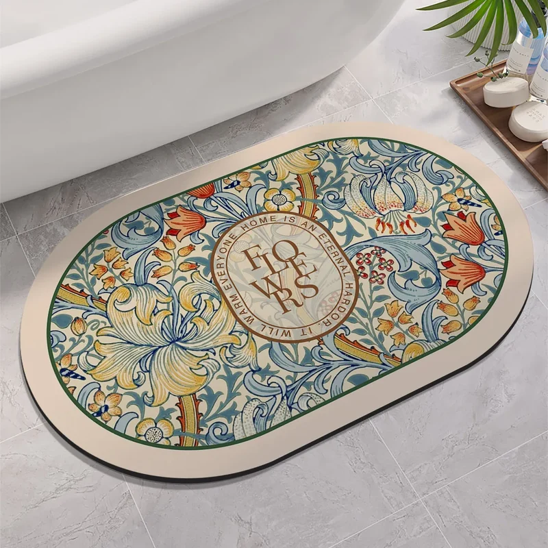 Tapis de Bain Antidérapant à Séchage Ultra-Rapide - Design Floral Élégant