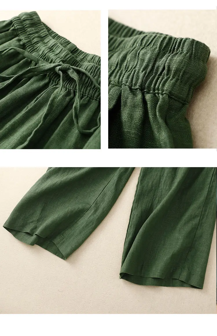 Pantalon Rétro en Coton & Lin Ample Femme - Mi-Saison