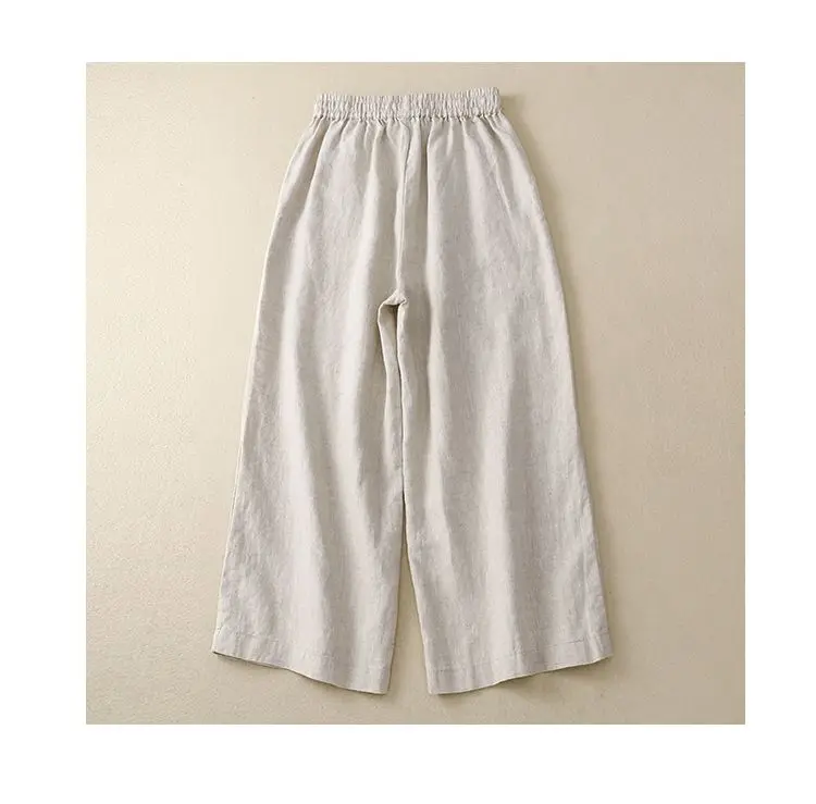 Pantalon Rétro en Coton & Lin Ample Femme - Mi-Saison