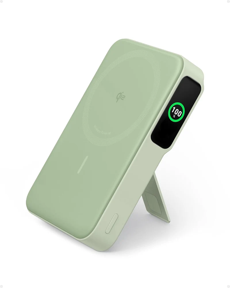 Power Bank, Qi2 Certified 15W Ultra-Fast MagSafe-Compatible Portable Charger, 10,000mAh Battery Pack with Smart Display and Foldable Stand - Green (Copy)