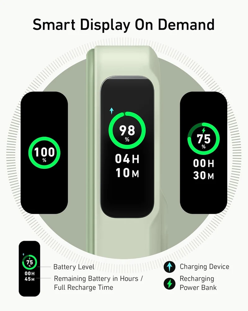Power Bank, Qi2 Certified 15W Ultra-Fast MagSafe-Compatible Portable Charger, 10,000mAh Battery Pack with Smart Display and Foldable Stand - Green (Copy)