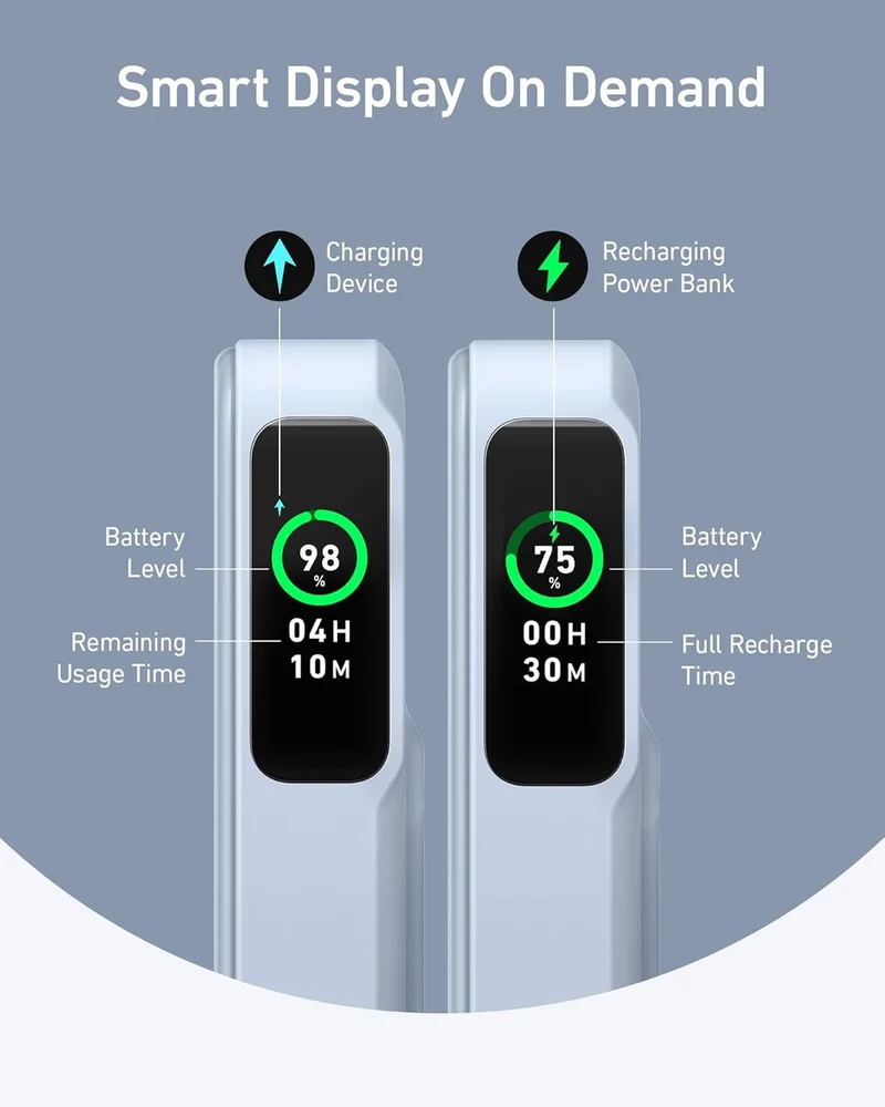 MagGo Power Bank, Qi2 Certified 15W Ultra-Fast MagSafe-Compatible Portable Charger, 10,000mAh Battery Pack with Smart Display and Foldable Stand- Blue
