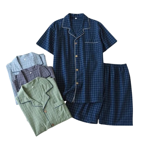 Pyjama en Gaze de Coton Chemise & Short Mixte - Printemps/ Été