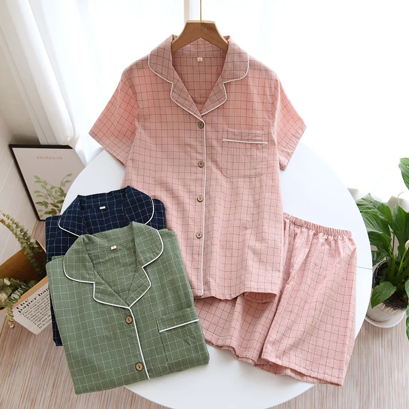 Pyjama en Gaze de Coton Chemise & Short Mixte - Printemps/ Été