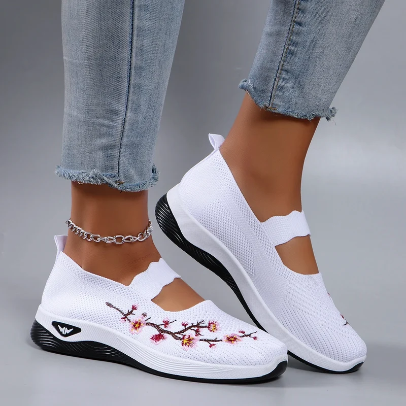 Mocassins en Maille avec Broderie Florale - Printemps