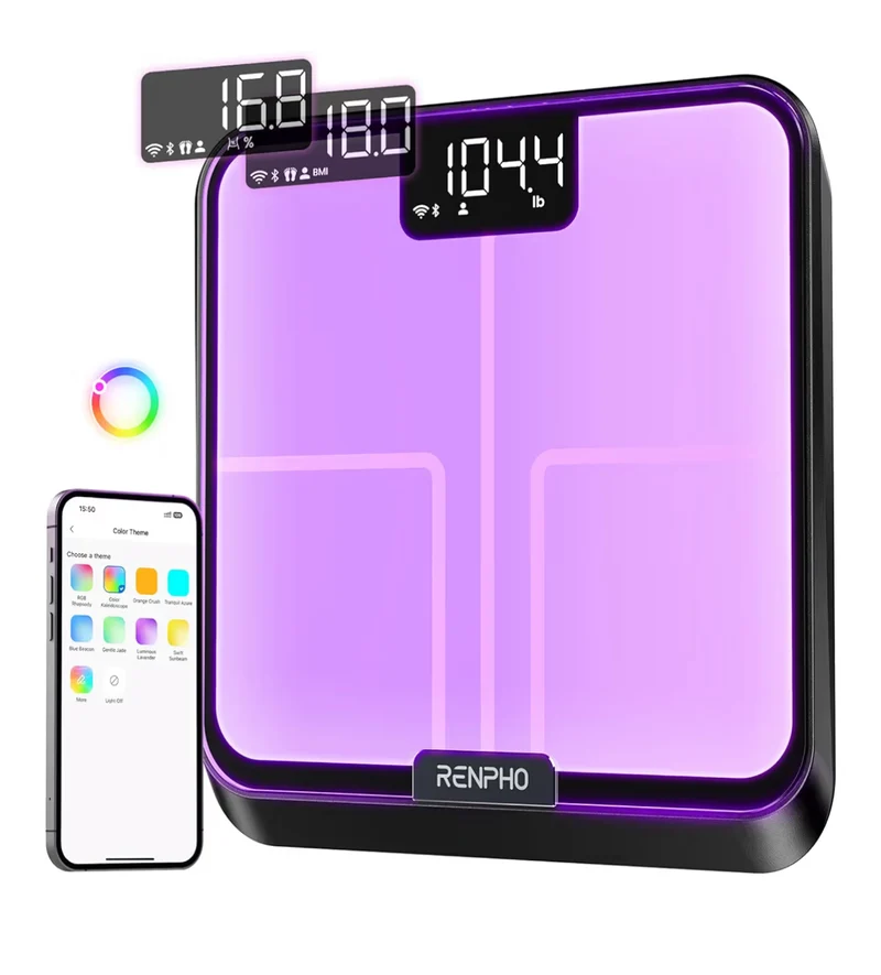 Smart Scale for Body Weight, BMI, Wi-Fi Rechargeable, RGB Lighting Sync with Fitness App