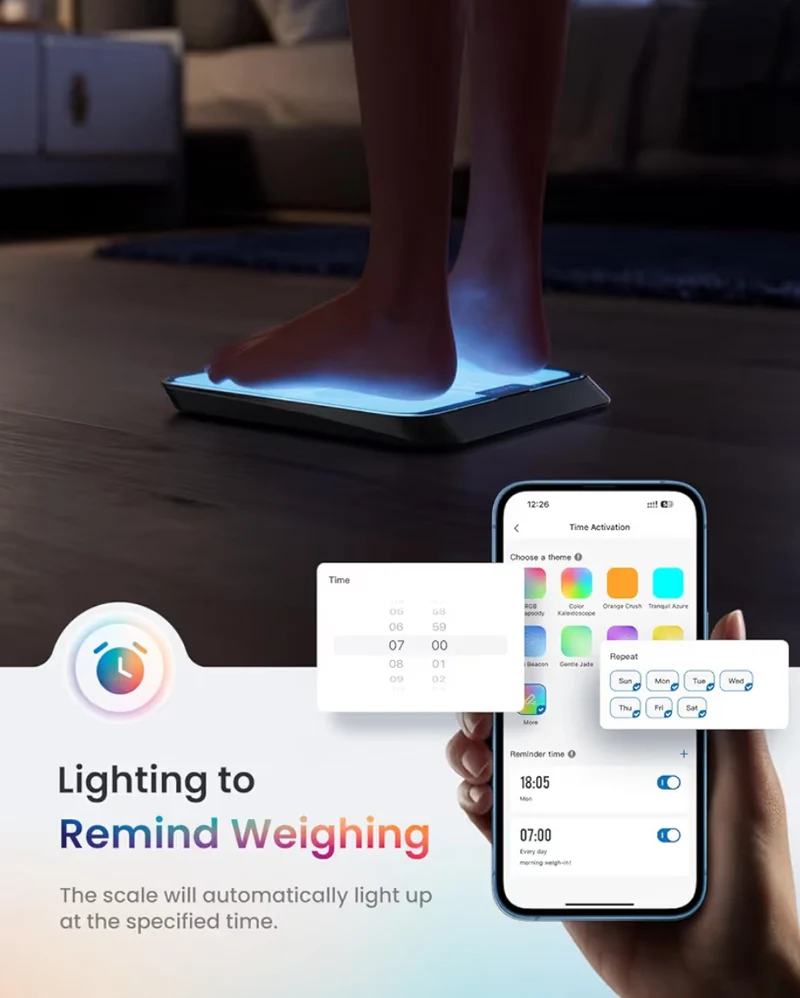 Smart Scale for Body Weight, BMI, Wi-Fi Rechargeable, RGB Lighting Sync with Fitness App