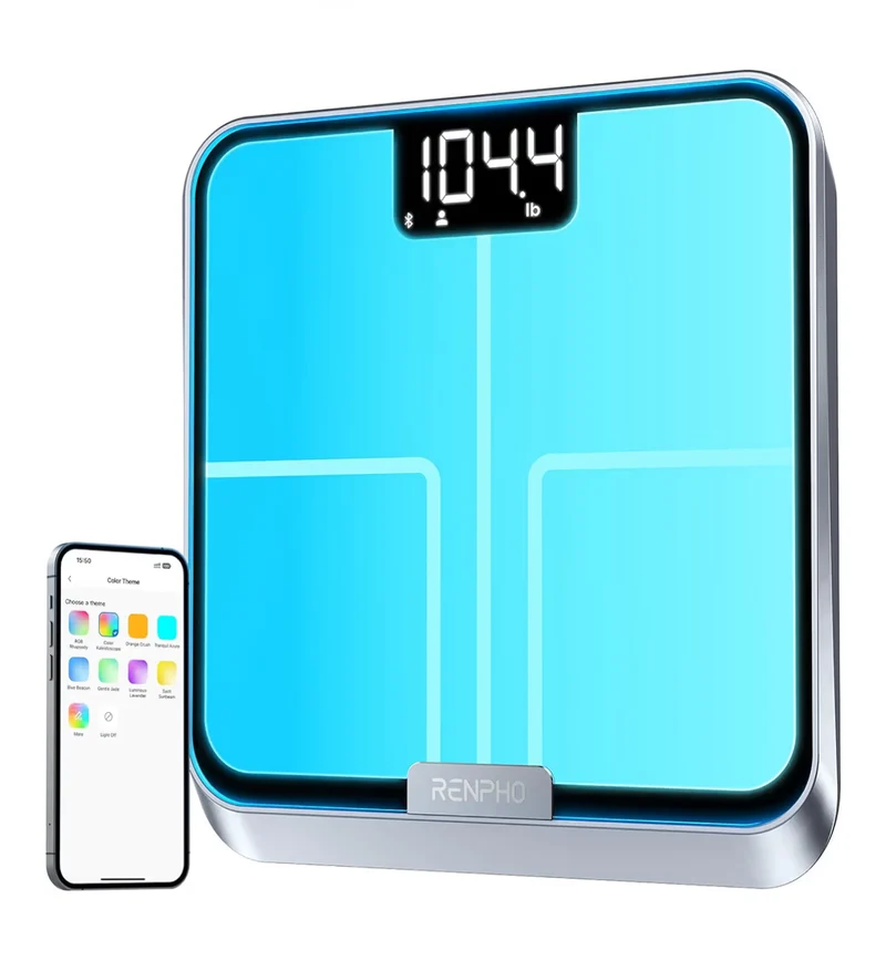 Smart Body Fat Scale w/ RGB Lighting, Rechargeable Scale with BMI, Body Fat, Muscle Mass, Color Changing