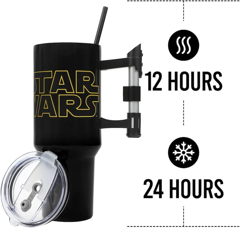 Insulated Stainless Steel Tumbler w/ Reusable Straw & Leak-Proof Lid Easy Carry Handle 40oz (Black)