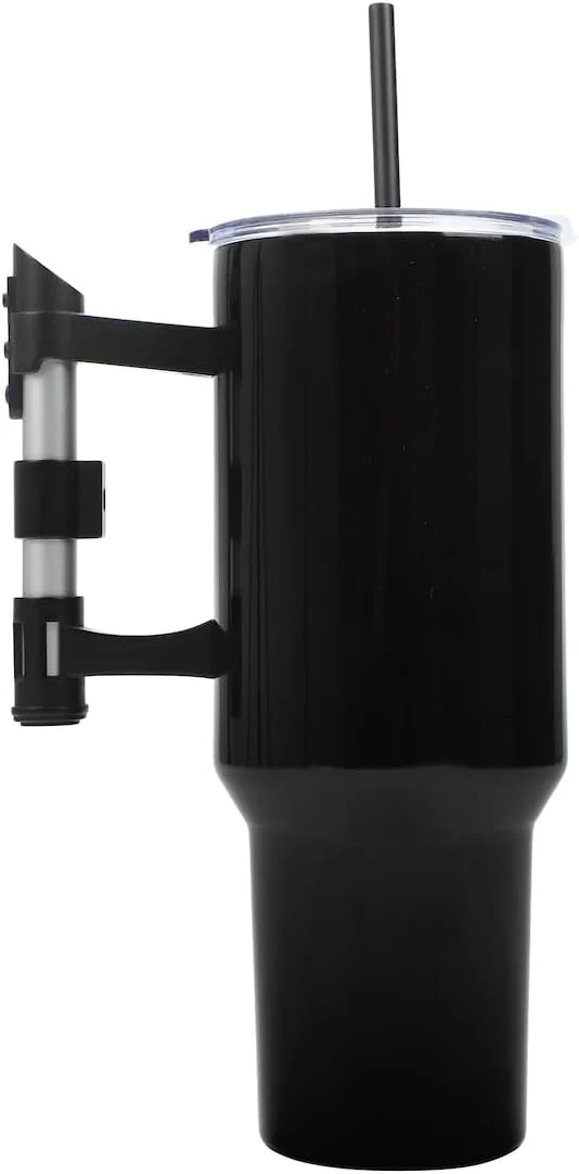 Insulated Stainless Steel Tumbler w/ Reusable Straw & Leak-Proof Lid Easy Carry Handle 40oz (Black)