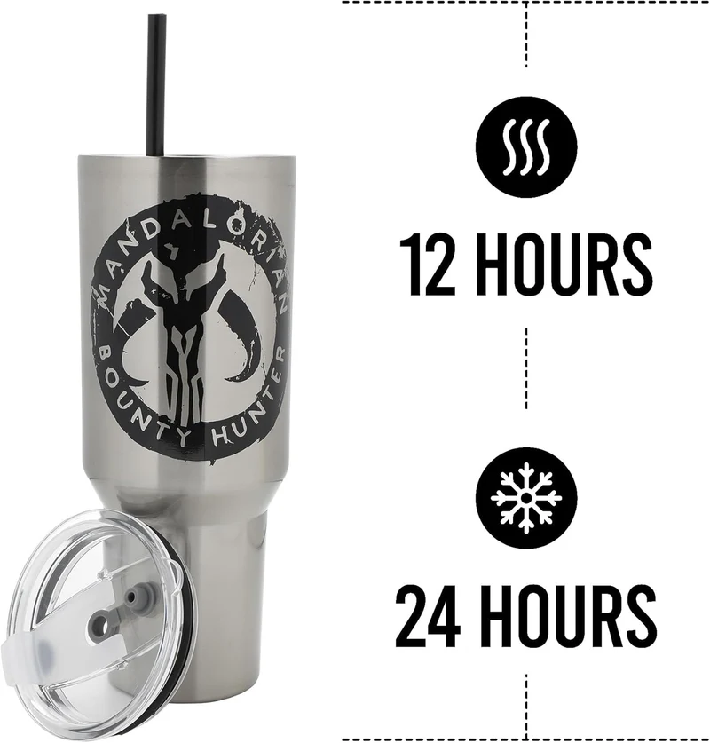 Insulated Stainless Steel Tumbler w/ Reusable Straw & Leak-Proof Lid Easy Carry Handle 40oz (Starwars)