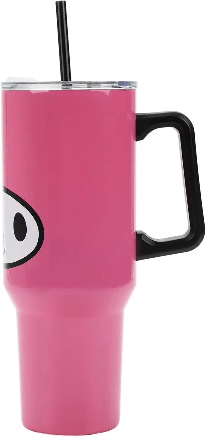 Insulated Stainless Steel Tumbler w/ Reusable Straw & Leak-Proof Lid Easy Carry Handle 40oz (Melody Face)