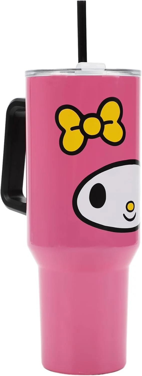 Insulated Stainless Steel Tumbler w/ Reusable Straw & Leak-Proof Lid Easy Carry Handle 40oz (Melody Face)