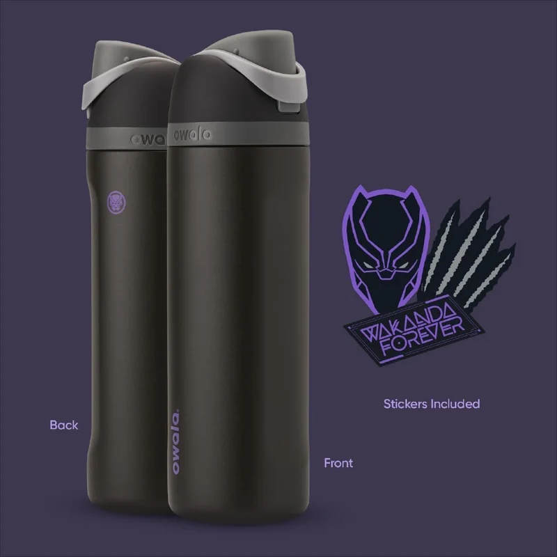 FreeSip Insulated Stainless Steel Water Bottle w/ Straw BPA-Free 24 oz - Marvel Black Panther