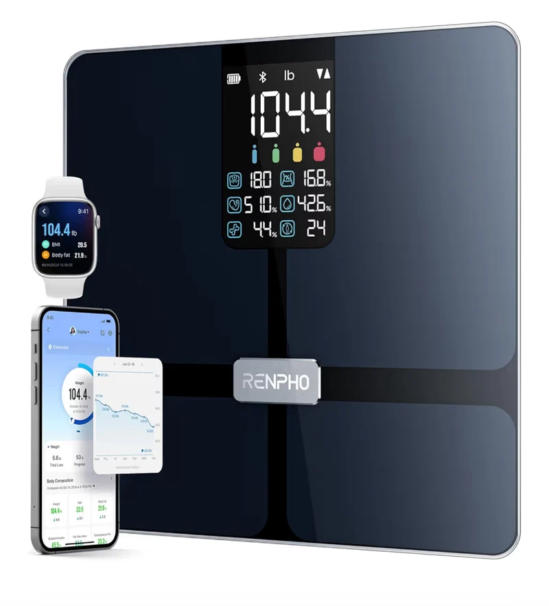 Scale for Body Weight w/ BMI, Body Fat, Muscle Mass, Bluetooth, 13 Metrics Large Display, Support App Connection (Black)